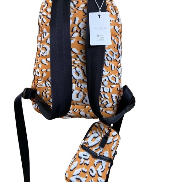 NEW TED BAKER LONDON Gold Yellow White Black Leopard Print Puffer Backpack Bag